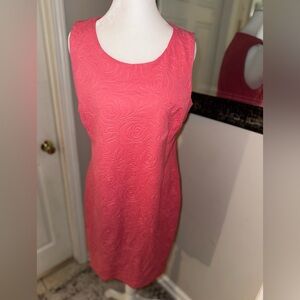 Vibrant Tribal floral embossed sheath sleeveless pink medium dress